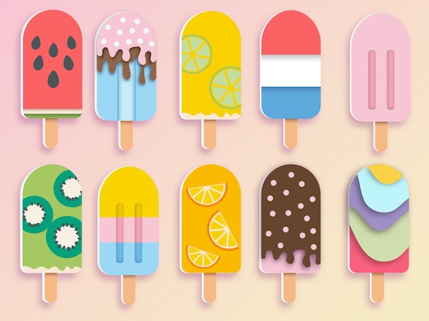 Set di gelato, stile art paper
