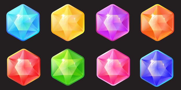 Set di gemme a forma di esagono in vari colori