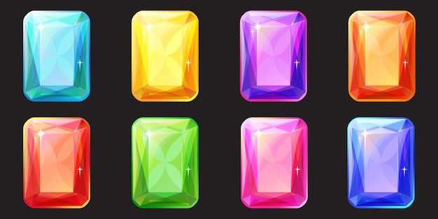 Set di gemme a forma di rettangolo in vari colori