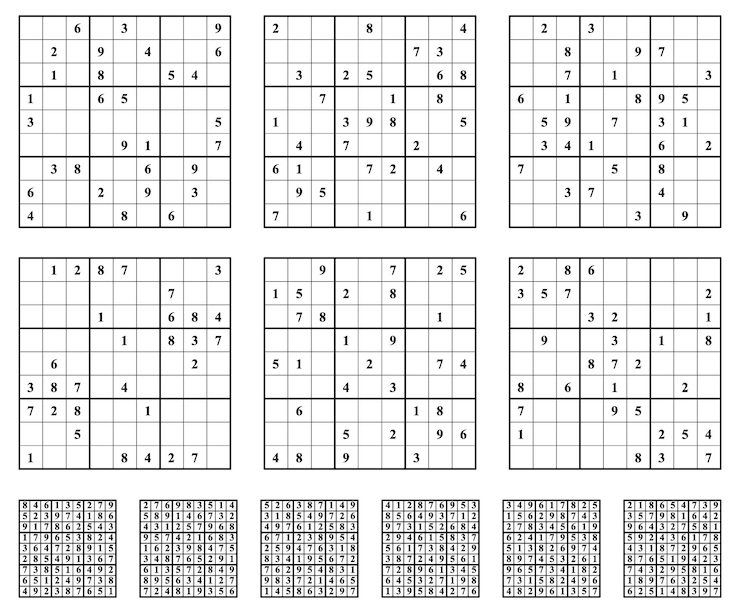 Vettore set di giochi sudoku con risposte design vettoriale semplice