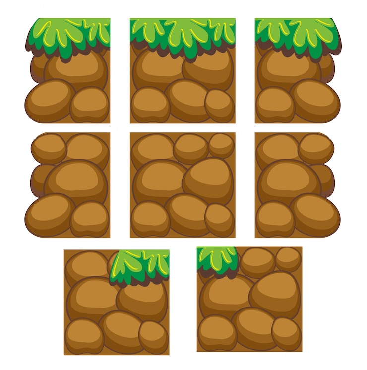 Vettore set di gioco tileset per sfondo gioco isolato su bianco
