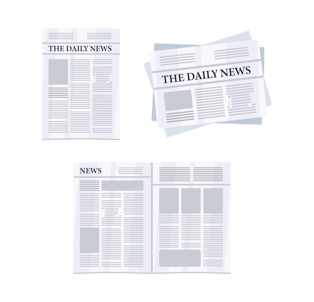 Set di giornali di carta Notizie mondiali e quotidiane Illustrazione vettoriale