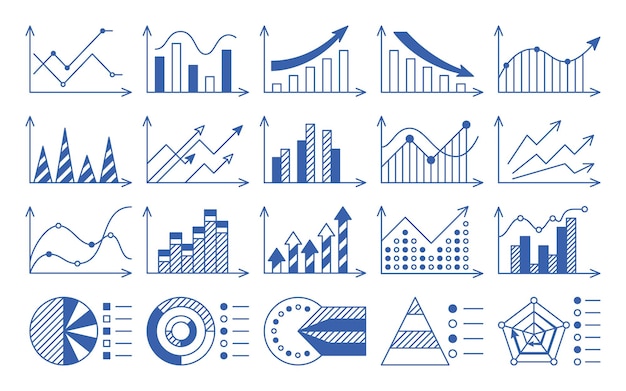 Set di glifi con penna a sfera blu diagramma infografico