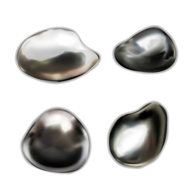 Set di gocce di metallo liquido lucido su bianco