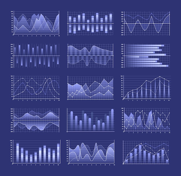 Set di grafici e tabelle incluso il design di colonne raggruppate