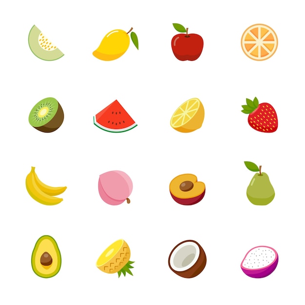 Set di icone a colori a frutta disegno piatto illustrazione vettoriale