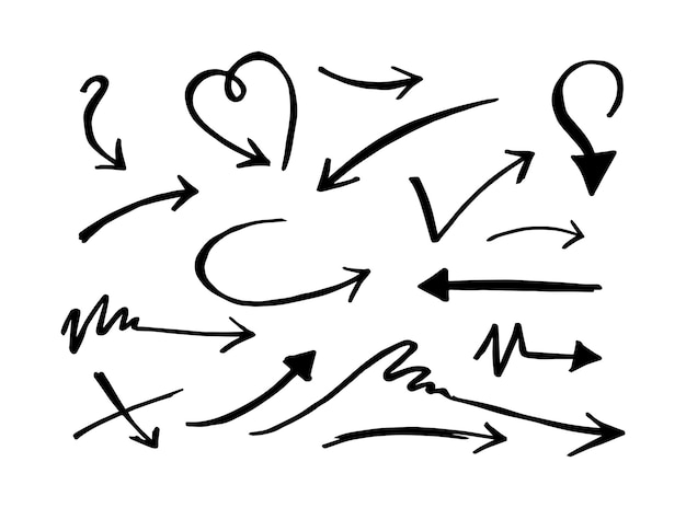 Set di icone a freccia disegnate a mano Illustrazione vettoriale di scarabocchio