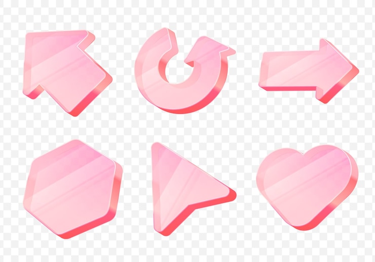 Vettore set di icone a freccia rosa lucida