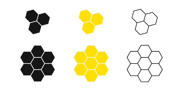 Set di icone a nido d'ape Nero lineare e giallo Vector EPS 10