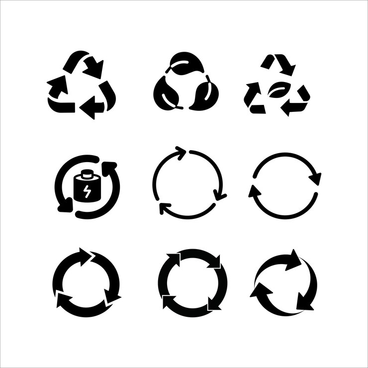 Set di icone biodegradabili, compostabili e riciclabili Set di frecce riciclate Mega set di icone riciclate
