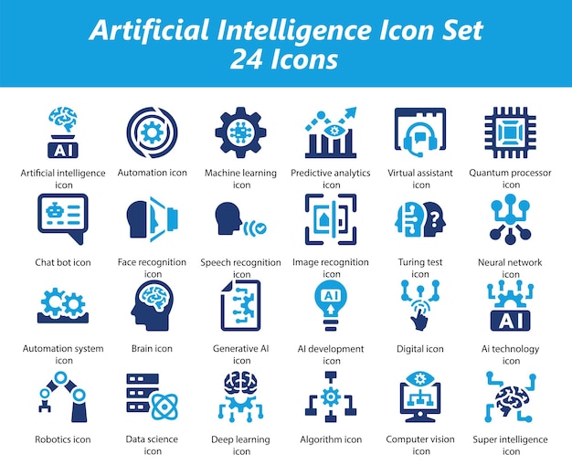 Set di icone blu di intelligenza artificiale