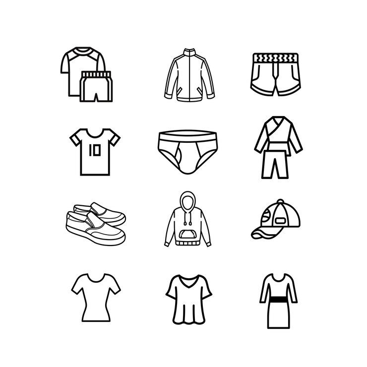 set di icone Collezione di vari articoli di abbigliamento e accessori