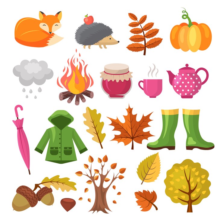 Vettore set di icone d'autunno. vari simboli dell'autunno