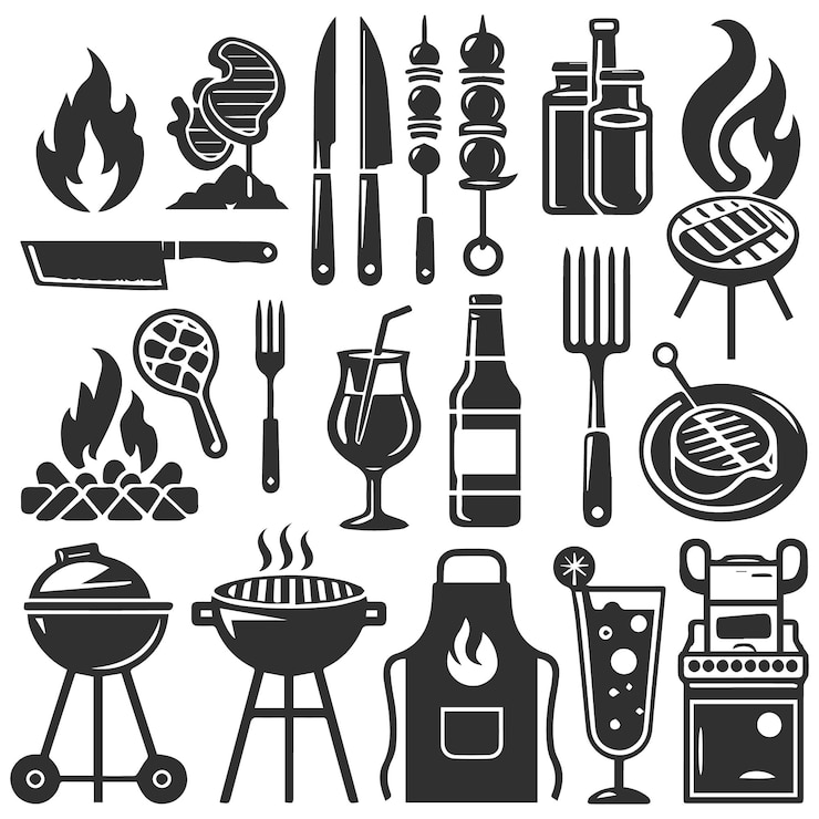 Vettore set di icone decorative per barbecue