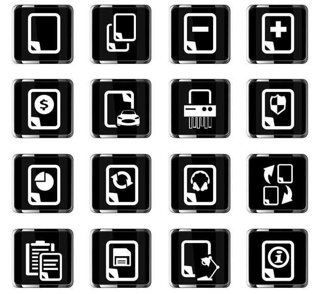 Set di icone dei documenti per i siti Web e l'interfaccia utente