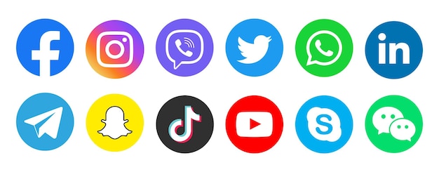 Set di icone dei social media Facebook Instagram Snapchat Twitter Youtube Whatsapp Telegram linkedin