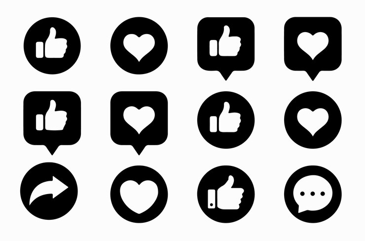 Set di icone dei social media vettoriali Come la bolla del discorso Non mi piacciono le icone del cuore Stile lineare e di silhouette