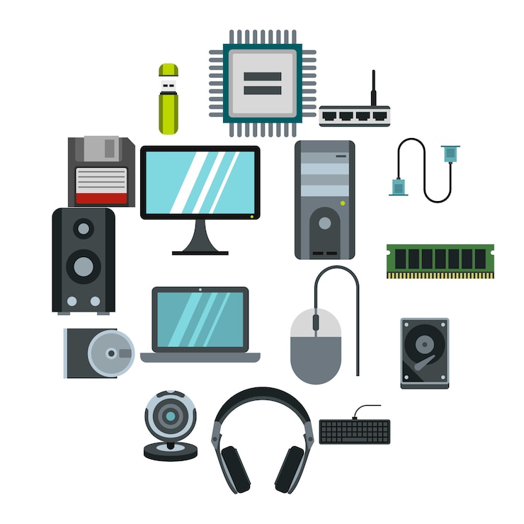 Vettore set di icone del computer, stile piano
