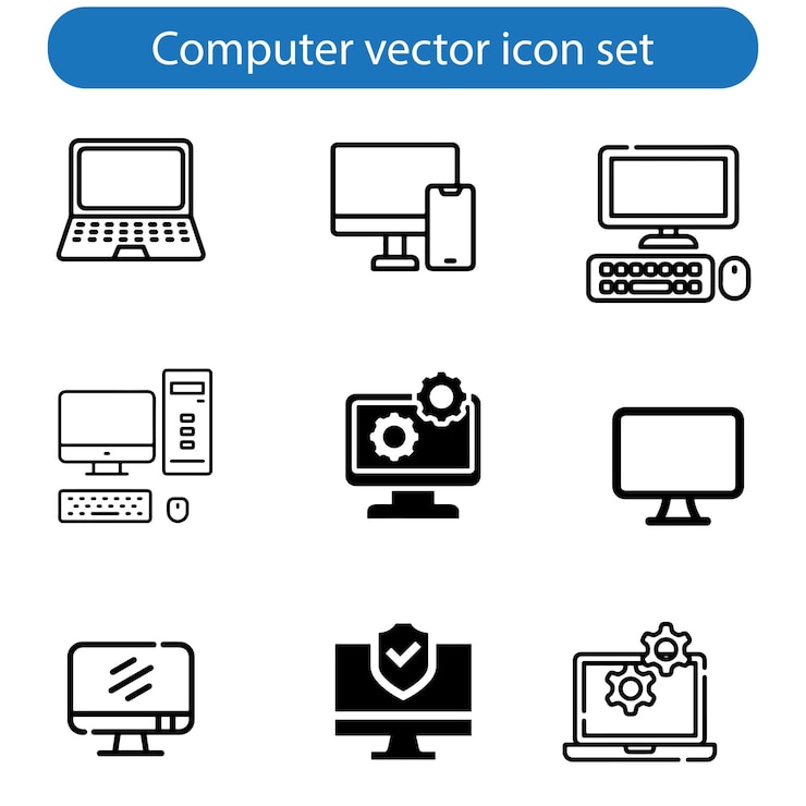 Vettore set di icone del computer vettore di icona del monitor del computer