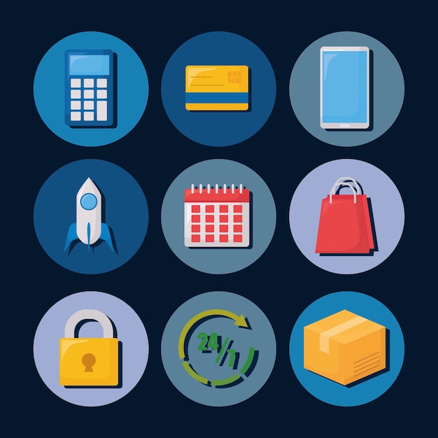 set di icone del concetto di shopping online