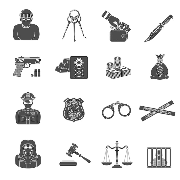 Set di icone del crimine e della punizione