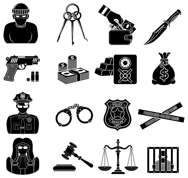 Set di icone del crimine e della punizione