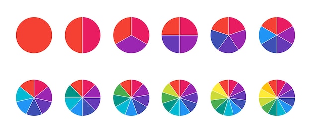 Set di icone del diagramma della ruota colorata Simbolo del grafico a torta EPS vettoriale 10