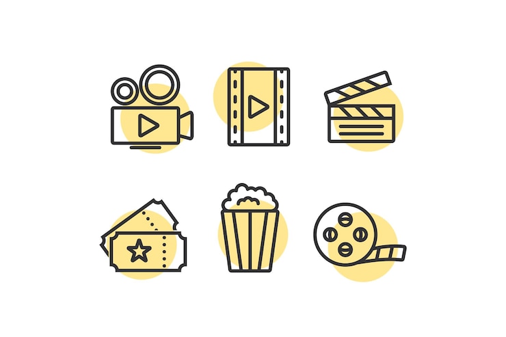 Set di icone del film Simbolo dell'illustrazione della cinematografia Firma il desing del vettore di intrattenimento