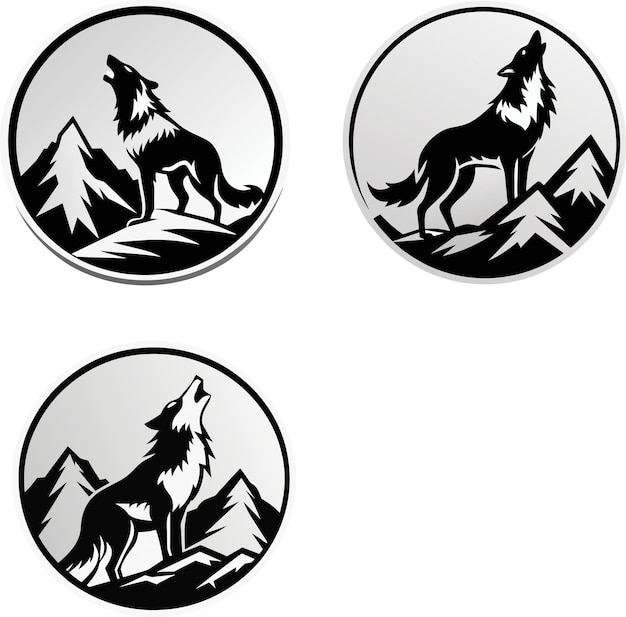 Set di icone del logo a silhouette del lupo ululante