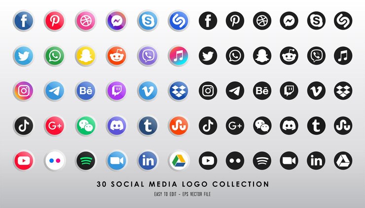 Vettore set di icone del logo dei social media facebook instagram twitter linkedin youtube telegram set editoriale