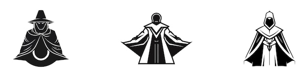 Set di icone del logo vettoriale della silhouette del mago isolate su sfondo bianco