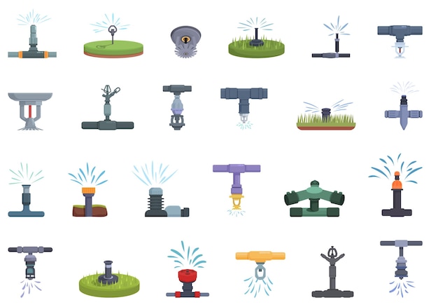 Set di icone del sistema di irrigazione vettore cartoon Acqua natura