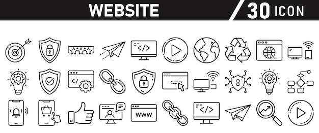 Set di icone del sito web in stile liner Set di icona del sito web vettoriale per computer e dispositivi mobili Vector illustrati