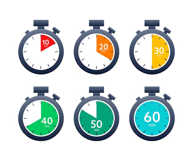 Set di icone del timer e del cronometro simbolo del conto alla rovescia icona del timer della cucina
