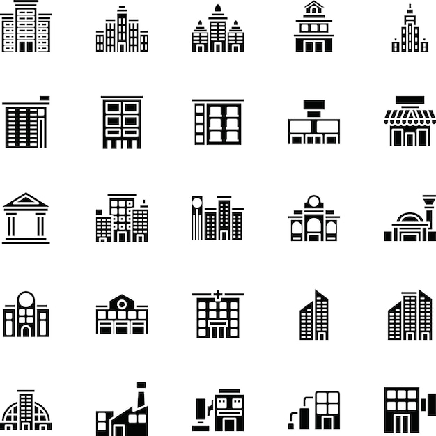 Set di icone dell'edificio della città