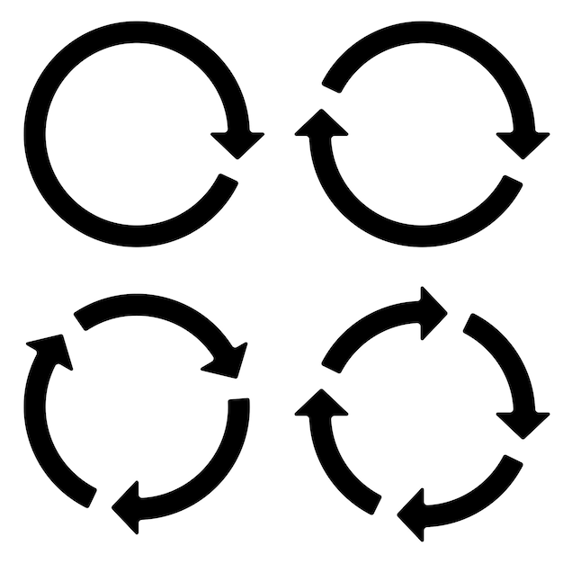 Set di icone dell'icona della freccia del cerchio Concept di ripetizione della ripresa del ciclo Illustrazione vettoriale