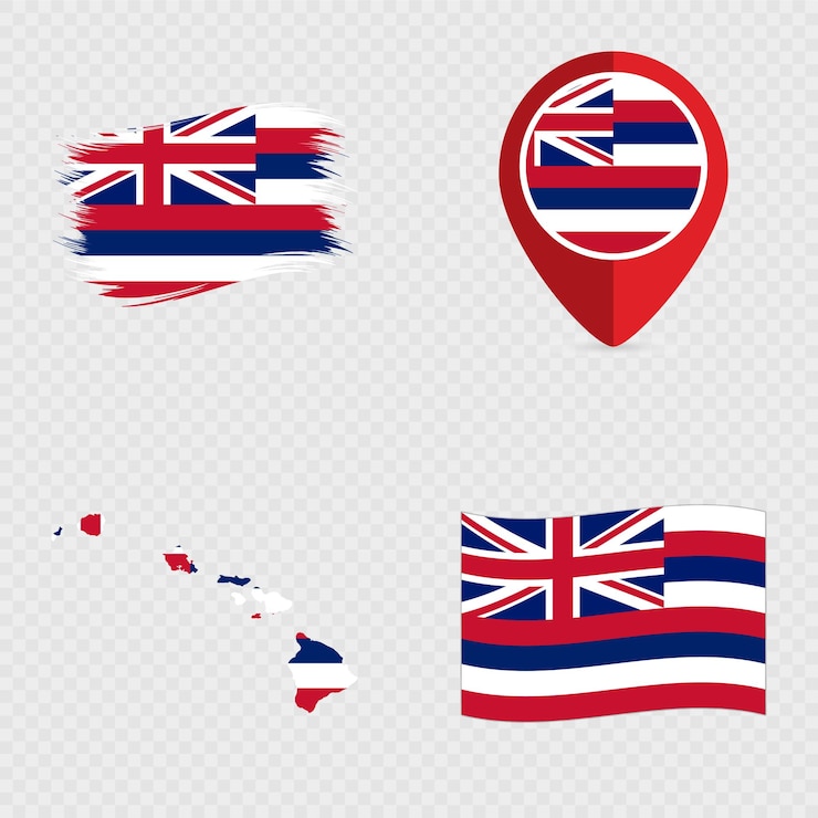 Vettore set di icone della bandiera statale delle hawaii