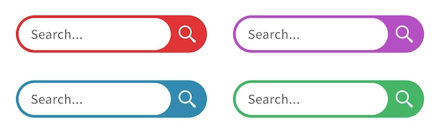 Set di icone della barra di ricerca per il browser Internet Elemento di progettazione della pagina Web Set di icona della barra di cerca colorata per siti web e applicazioni Illustrazione vettoriale