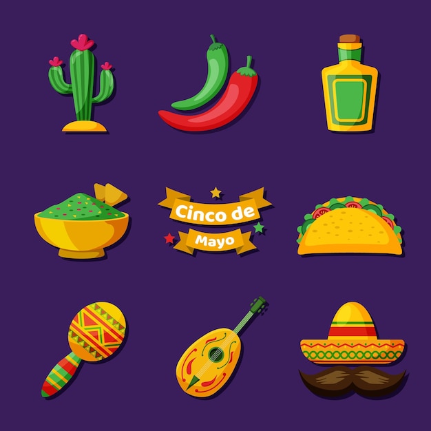 Set di icone della festa del Cinco De Mayo