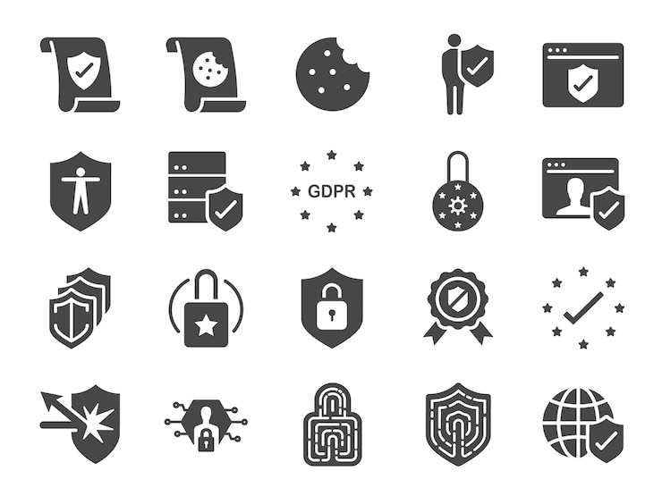 Vettore set di icone della politica sulla privacy di gdpr.