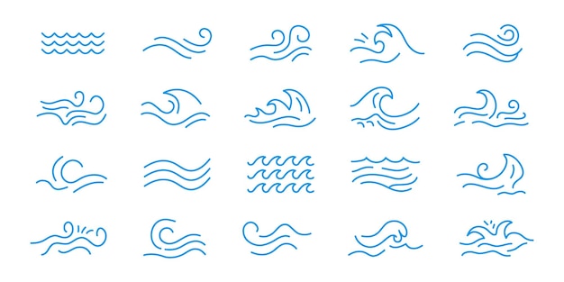 Set di icone delle onde d'acqua Logo del vettore delle onde dell'oceano e del mare