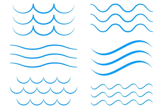 Set di icone delle onde marine Raccolta di onde a linee sottili Illustrazione vettoriale piatta