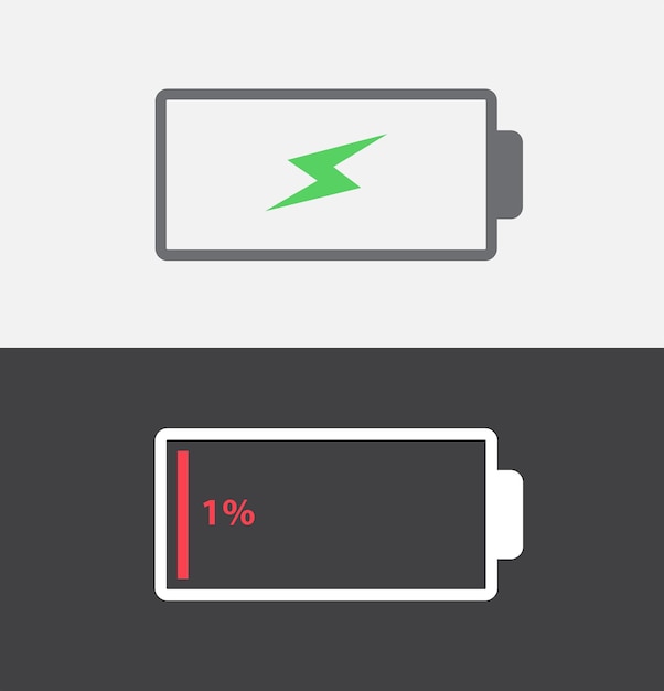 Set di icone di batteria scarica Icona dell'indicatore di carica Livello di carica della batteria Illustrazione vettoriale