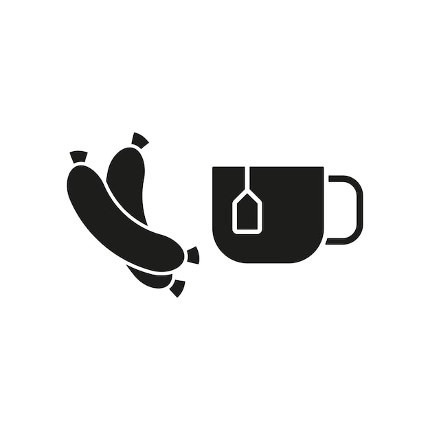 Set di icone di cibo per tè e salsicce vector design di base