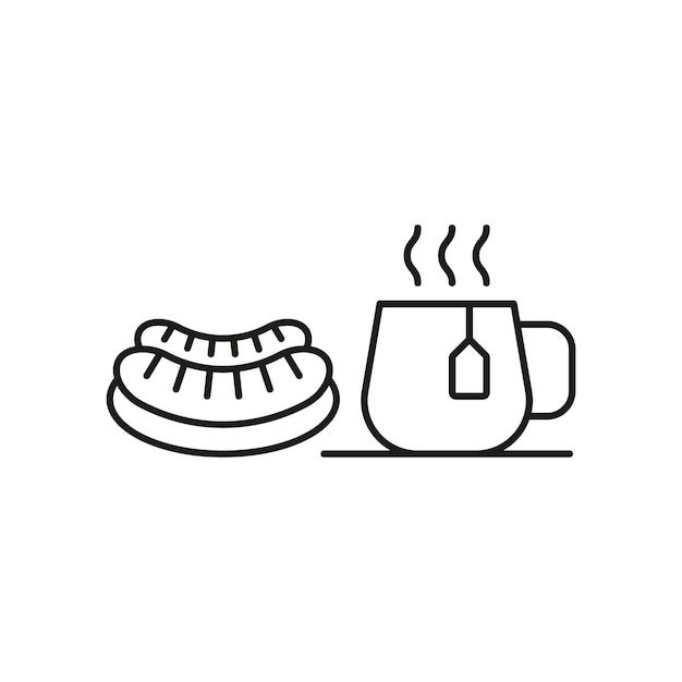 Set di icone di cibo per tè e salsicce vector design di base