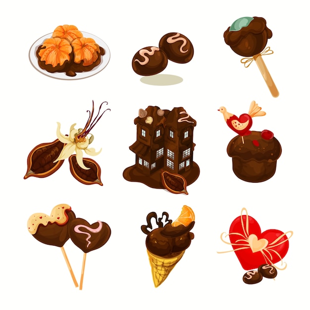 Set di icone di cioccolato e cacao