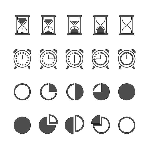 Set di icone di clessidre e orologi isolate da vettore