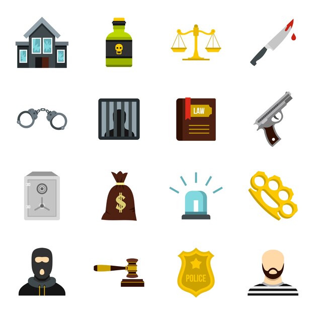 Set di icone di crimine e punizione
