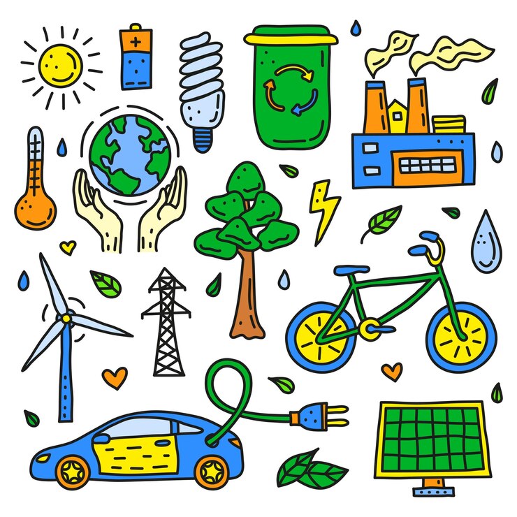 Set di icone di ecologia e ambiente doodle