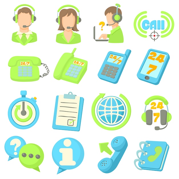 Set di icone di elementi del call center